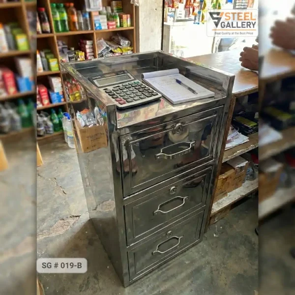 Stainless Steel Cash Counter Table – 3 Drawer (Light Use) - Steel Gallery