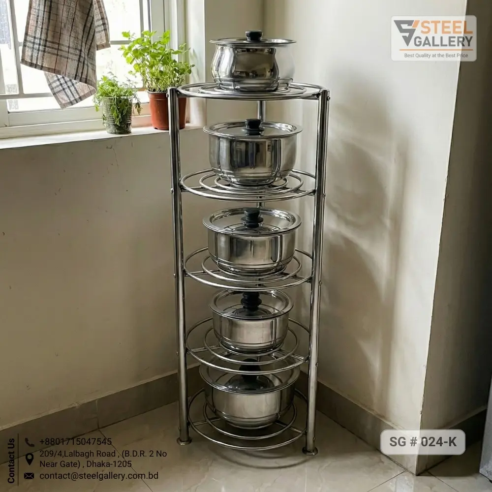 SKB Stainless Steel Handi Stand , Patil Stand ,Kitchen pot rack stainless steel Skb Furniture 5 Step