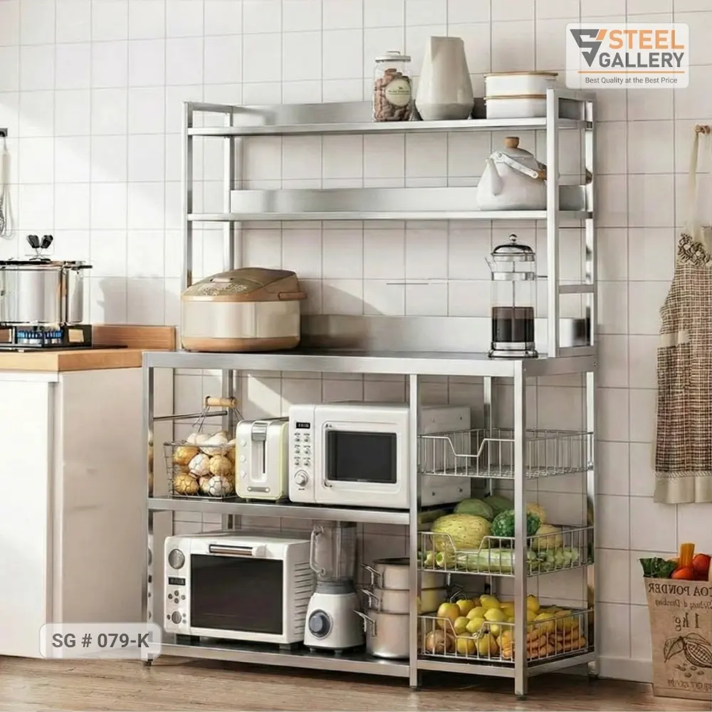 Multi-Storage Kitchen Rack Workstation with Vegetable Baskets