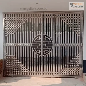Heavy SS Main Gate Design with Square Block Pattern