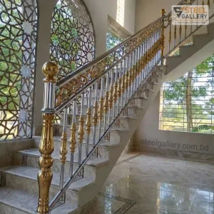 Golden SS Stair Railing Design ,কলস ডিজাইন , Golden color railing, রাজকীয় ডিজাইন , Stair Railing price in Bangladesh Archives, SS Railing , সিঁড়ির রেলিং , sirir railing, Premium Golden SS Stair Railing Design